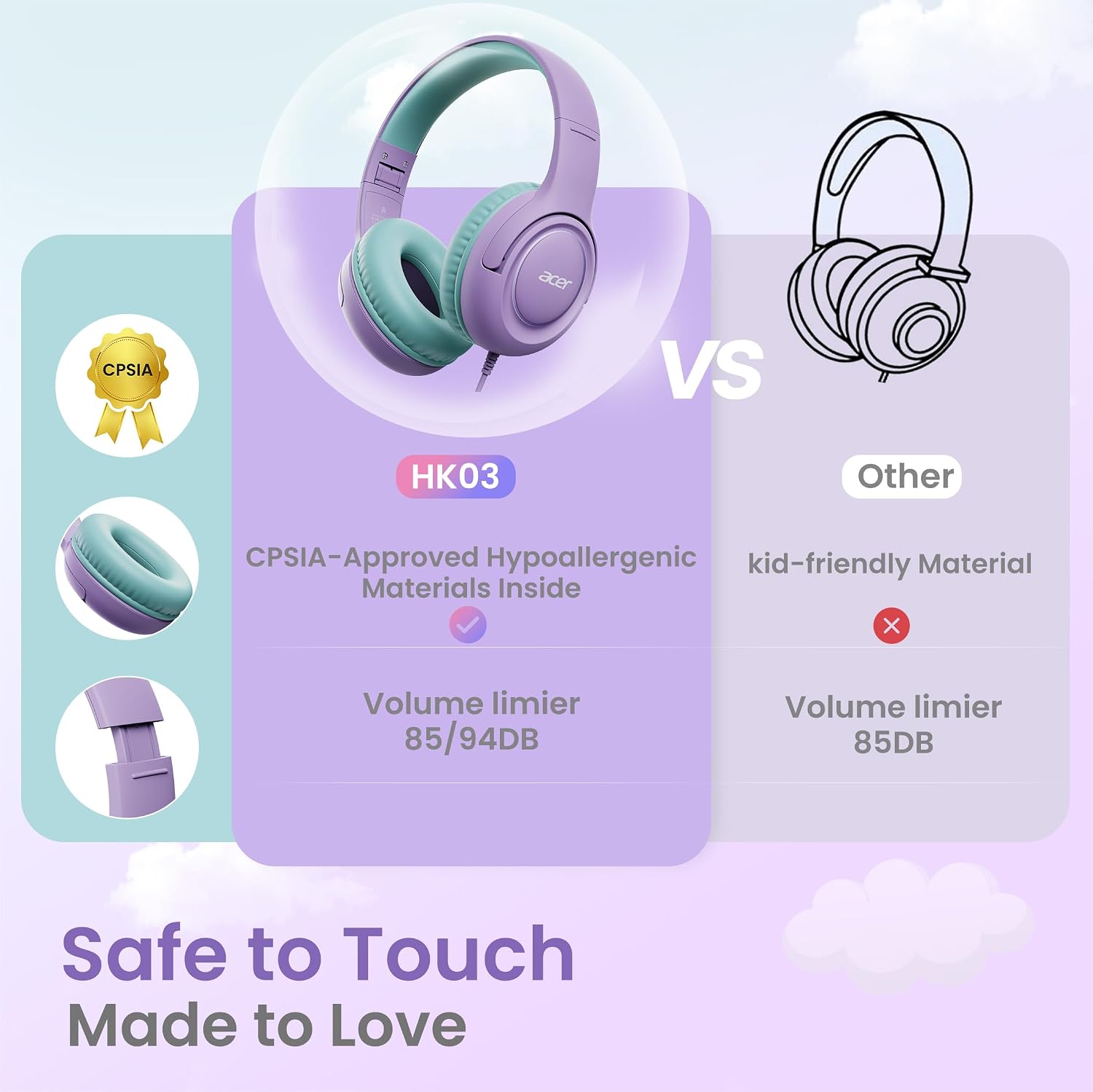 Acer 2‑Pack Kids Headphones for School, 3.5mm Jack, w/Mic HK03‑2P